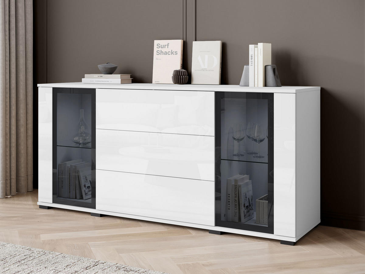 SIDEBOARD Caro SB 150 2D3S - Schwarz/Weiß, Holzwerkstoff/Kunststoff (150/70/40cm) - MIRJAN24