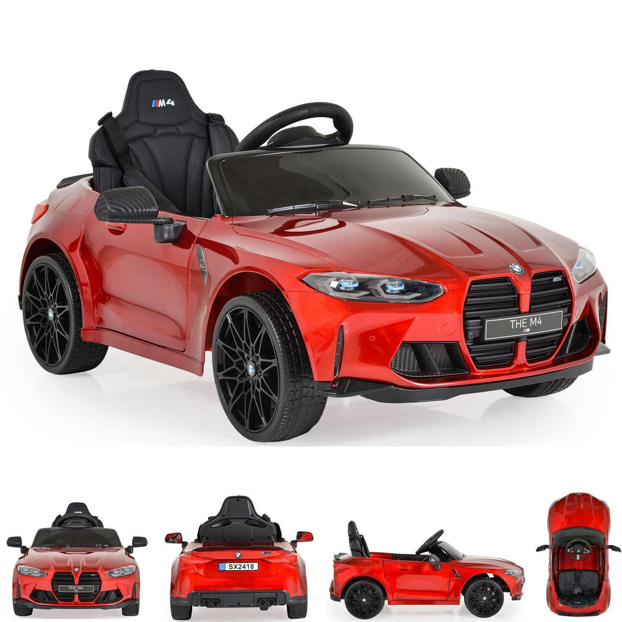 ELEKTROAUTO BMW M4 rot Fernbedienung EVA-Reifen 2 Motoren Musikfunktion - Rot, Kunststoff (110/74/49cm) - Moni