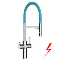 NIEDERDRUCK-3-WEGE-KÜCHENARMATUR, Verchromt und Türkis, 2-Strahl-Brause - Türkis, Metall (20.61/48/20.61cm) - VIZIO