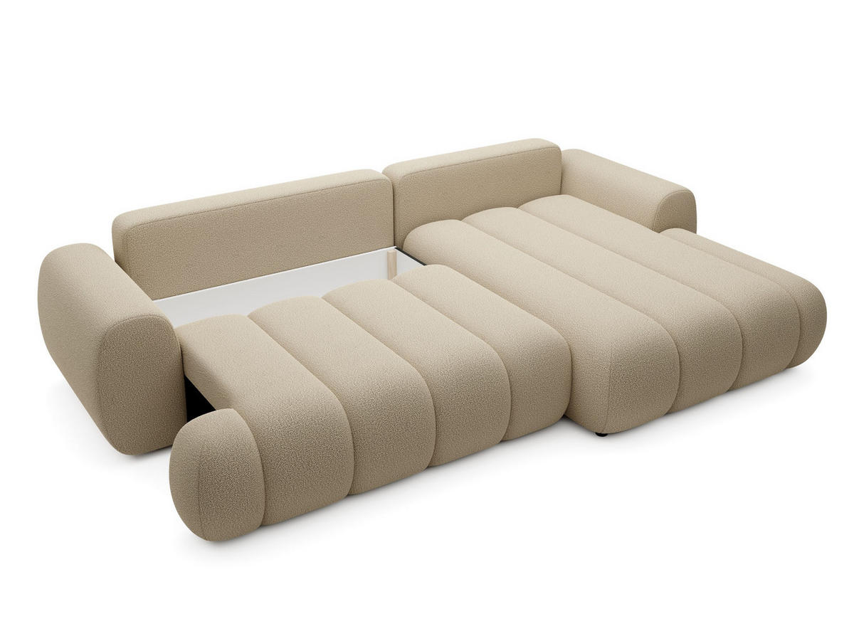 ECKSOFA SITO Creme Geflochtener Stoff mit Schlaffunktion - Creme, Holz (272/168cm) - MASSENO