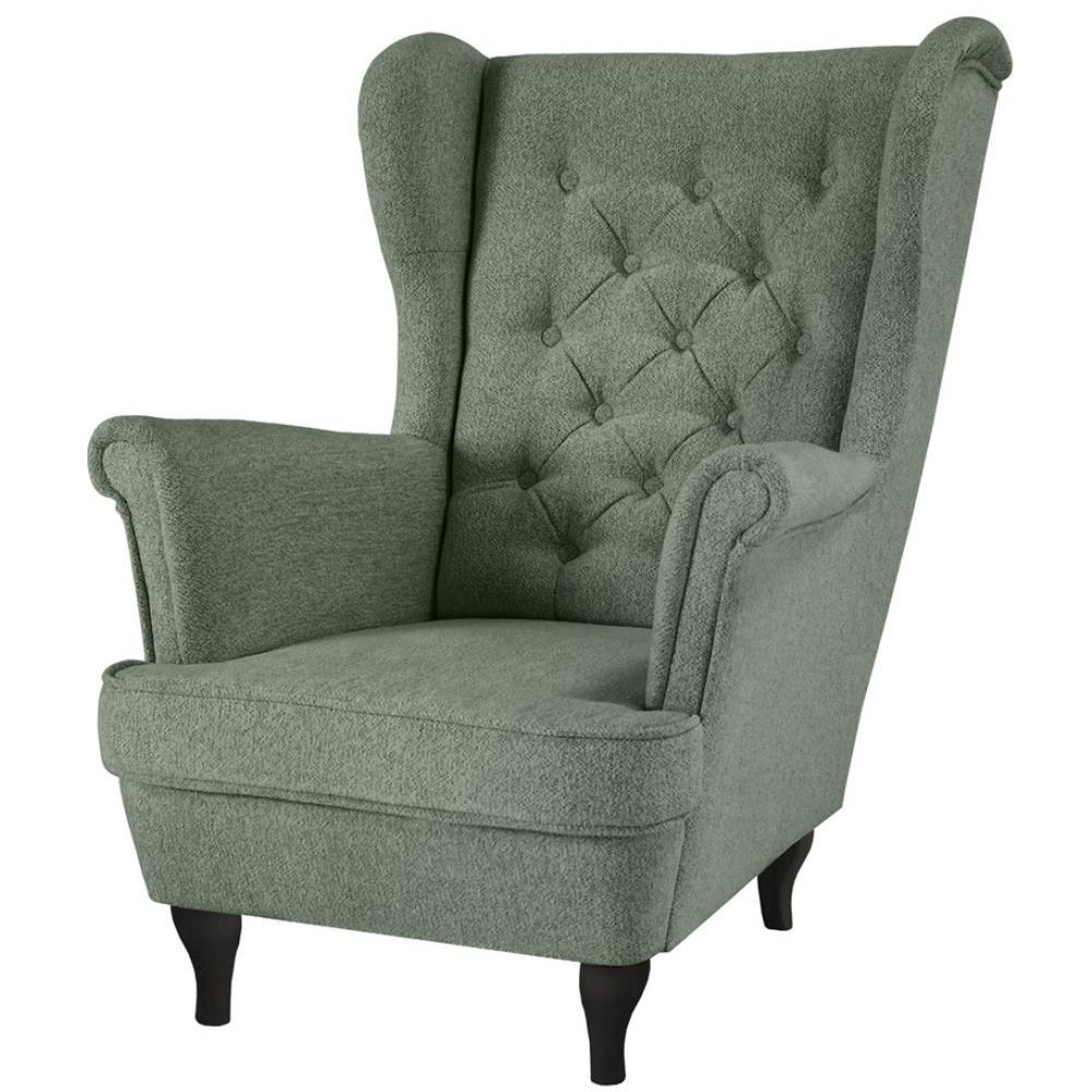 CHESTERFIELD-SESSEL Falco grün mit Wenge Holzbeinen - Waldgrün, Holz/Textil (82/102/92cm) - Beautysofa