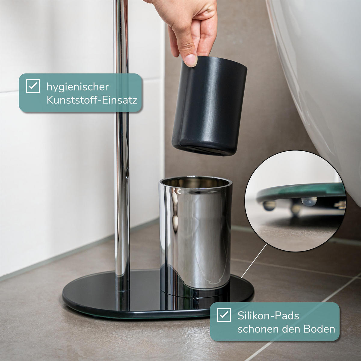 STAND-WC-GARNITUR, schwarz, Edelstahl - Schwarz, Metall (28.5/72.5/12cm) - bremermann