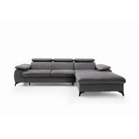 ECKSOFA FIORE Grau Velours-Stoff mit Schlaffunktion - Grau, Holz (275/221cm) - MASSENO