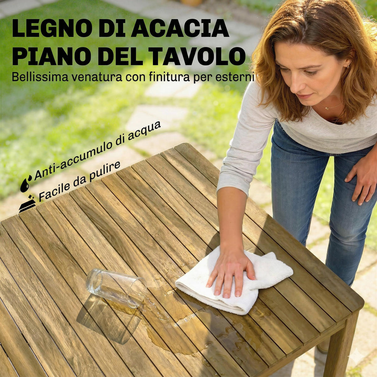 GARTEN-ESSSET 5-teilig,Tisch+Stühle für 4 Personen,teak - Beige, Holz - Vallsero