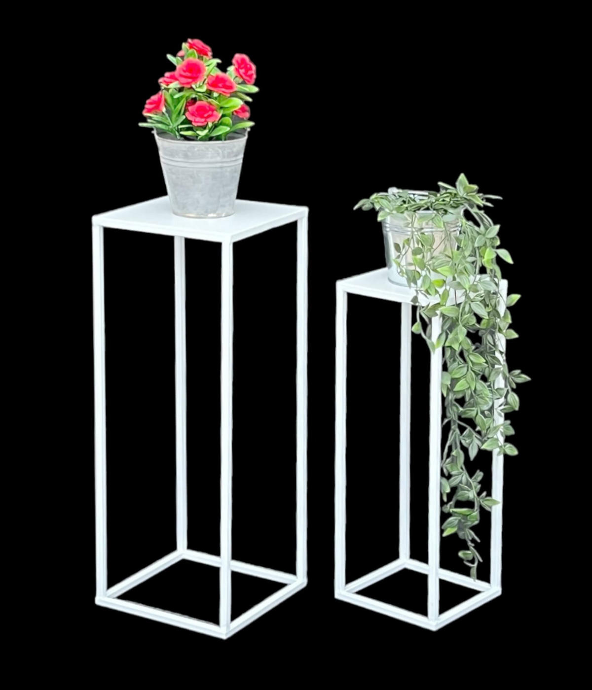 BLUMENHOCKER Metall Weiß Eckig 2er Set - Weiß, Metall (23/60/23cm) - DanDiBo