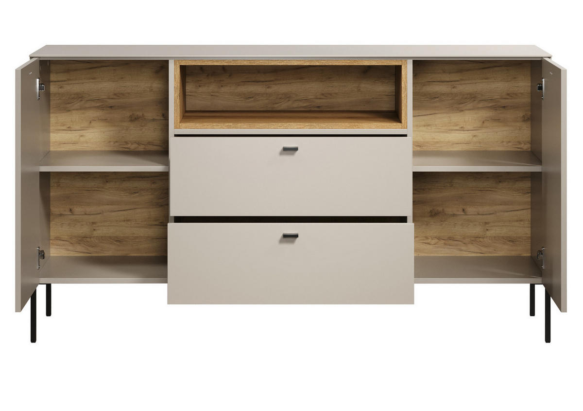 SIDEBOARD Sand, Evoke Eiche 154 cm, Kommode mit Soft-Close - Sandfarben/Kaschmir, Holzwerkstoff/Metall (154/85/42cm) - Top.Furn