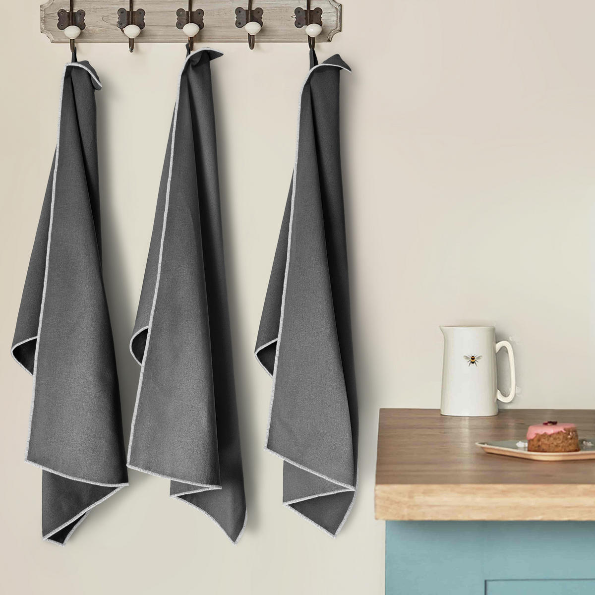 GESCHIRRTUCH 3er Set - Dunkelgrau, Textil (45/70cm) - Miqio Design