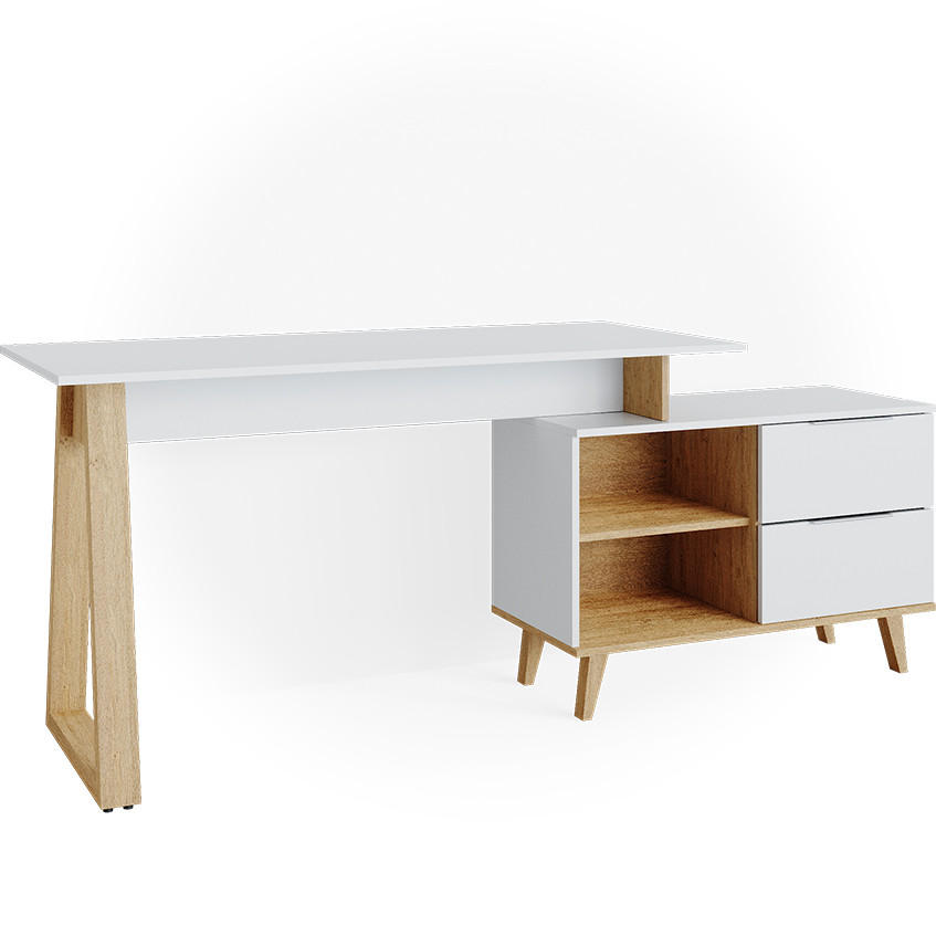 SCHREIBTISCH Nautica Weiß 138 x 60 cm mit Schubladen XL - Eichefarben/Weiß, Holzwerkstoff (60/138/77cm) - Vicco