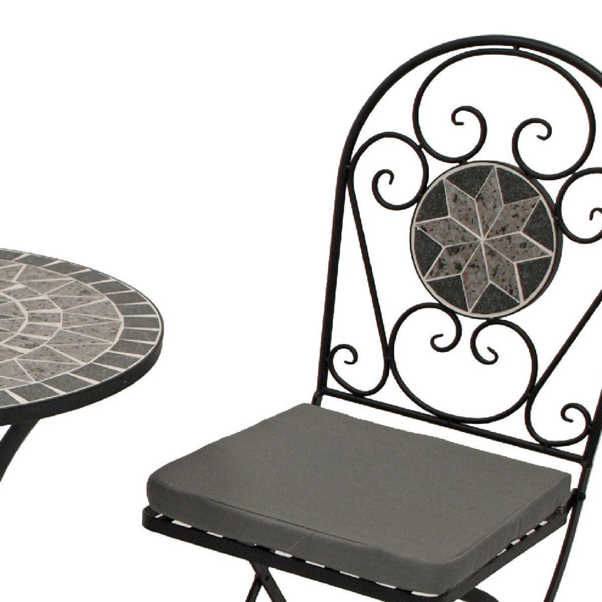 BISTROSET Derby - Balkonset 3-teilig aus schwarz pulverbeschichtetem Eisen - Grau, Metall - TPFGarden
