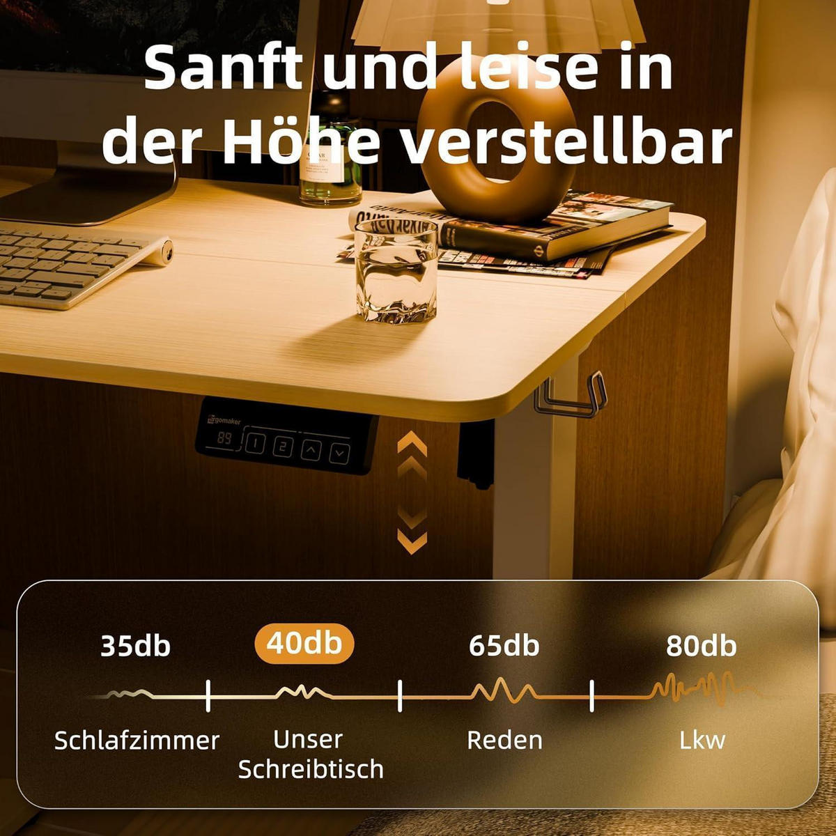 SCHREIBTISCH elektrisch höhenverstellbar 80 x 60 cm Eiche/Weiß - Multicolor, Holz (60/80/73cm)
