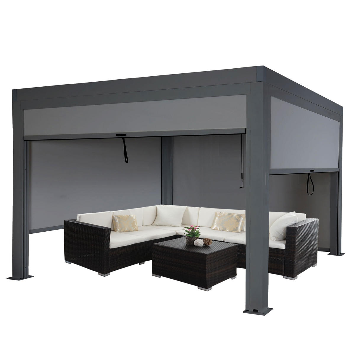 PERGOLA MIT SEITENWAND Anthrazit - Anthrazit, Metall (400/220/300cm) - MCW
