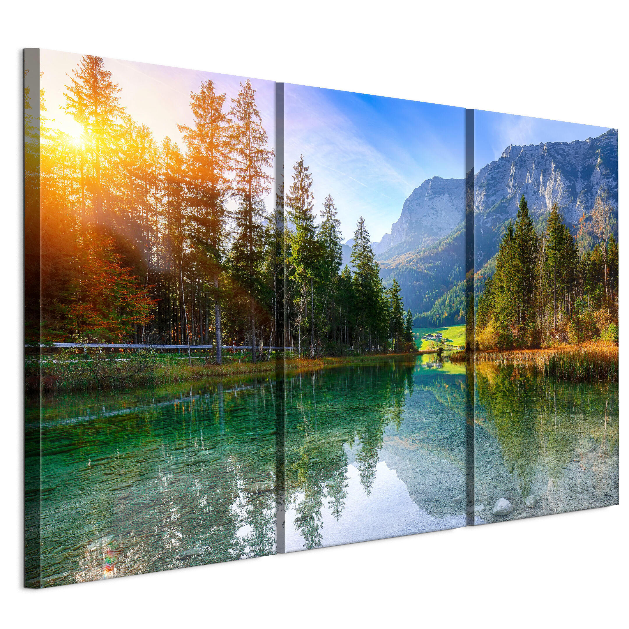 LEINWANDBILD Berglandschaft 3-tlg. 120x80 cm - Multicolor, Holz (120/80cm) - LUMASOUL