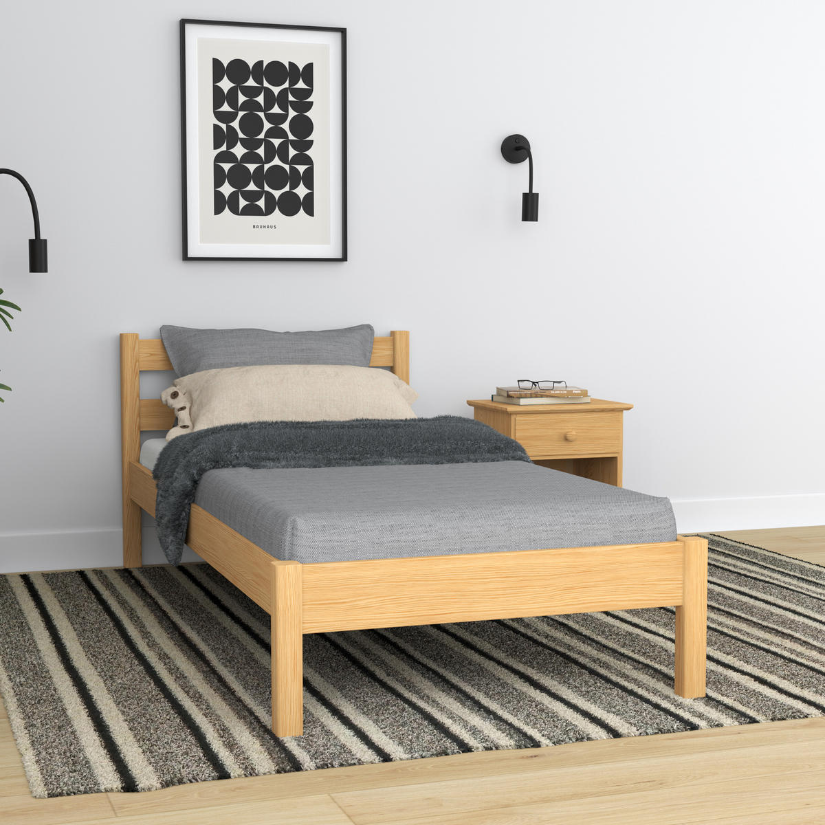 BETT N01 Naturkiefer 80/180 - Hellbraun, Naturmaterialien/Holz (80/180cm) - N-Wood