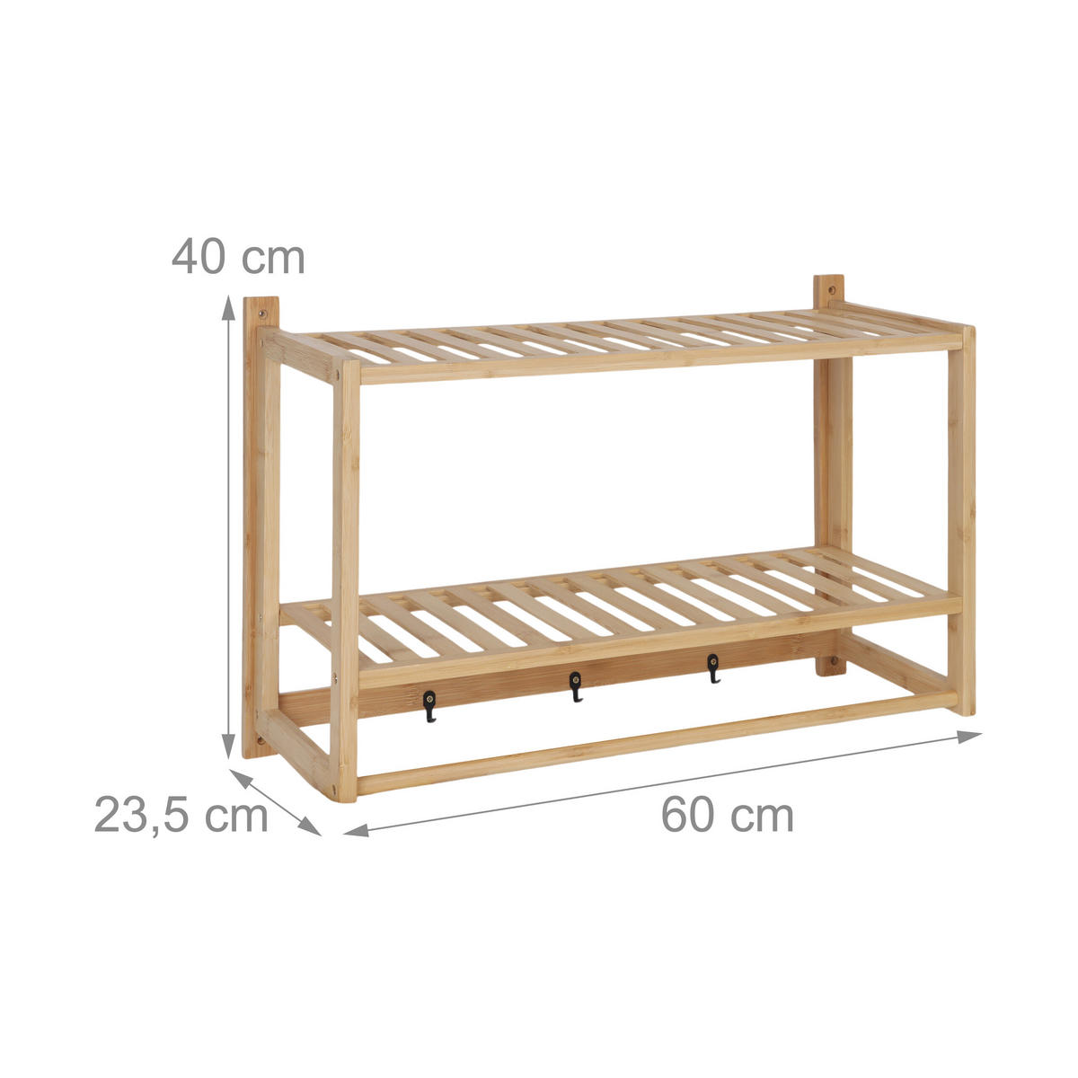 NÁSTĚNNÉ regály - světle hnědá, kov/dřevo (60/40/23.5cm) - Relaxdays