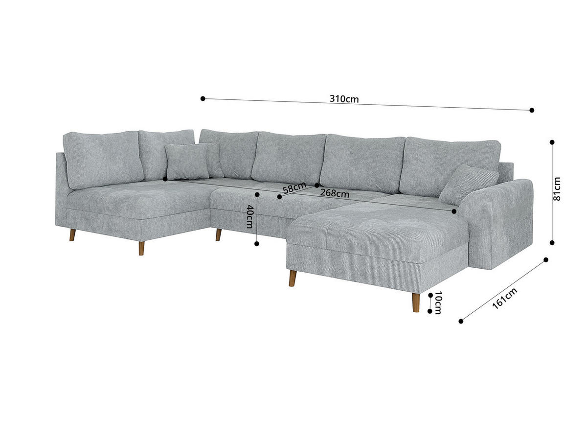 WOHNLANDSCHAFT inkl. Hocker Sigurd Hellgrau Chenille - Hellgrau/Braun, Holz/Textil (310/81/161cm) - S-Style Möbel