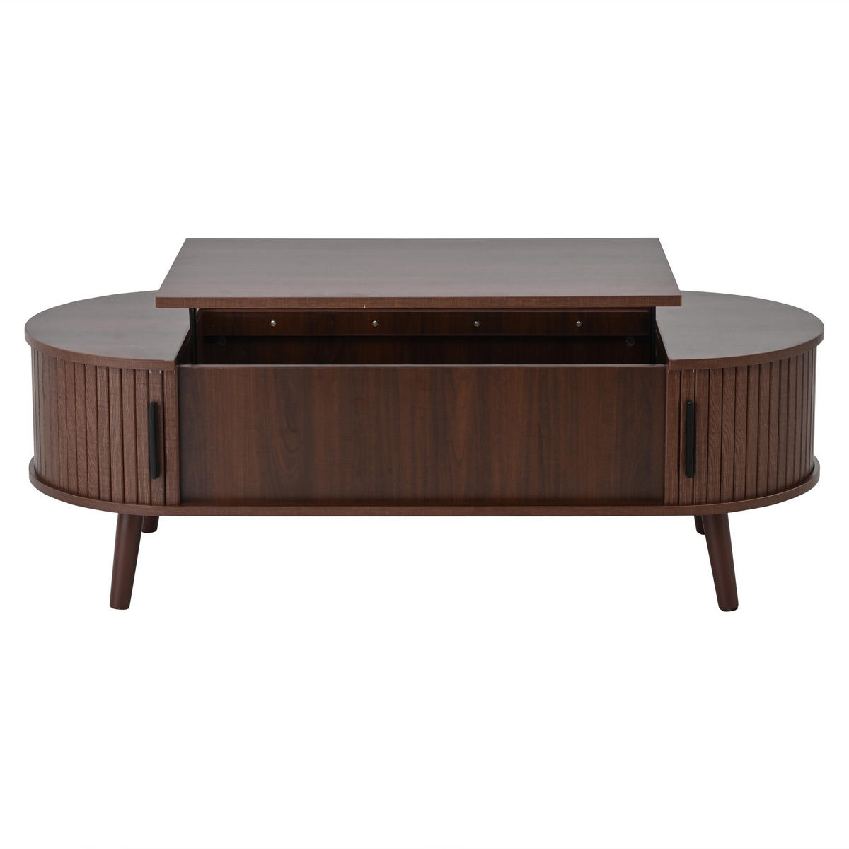 COUCHTISCH Walnuss Anhebbar mit Verstecktem Stauraum & Rolltür - Walnussfarben, Holzwerkstoff (50/120/39.5cm) - Urban Meuble