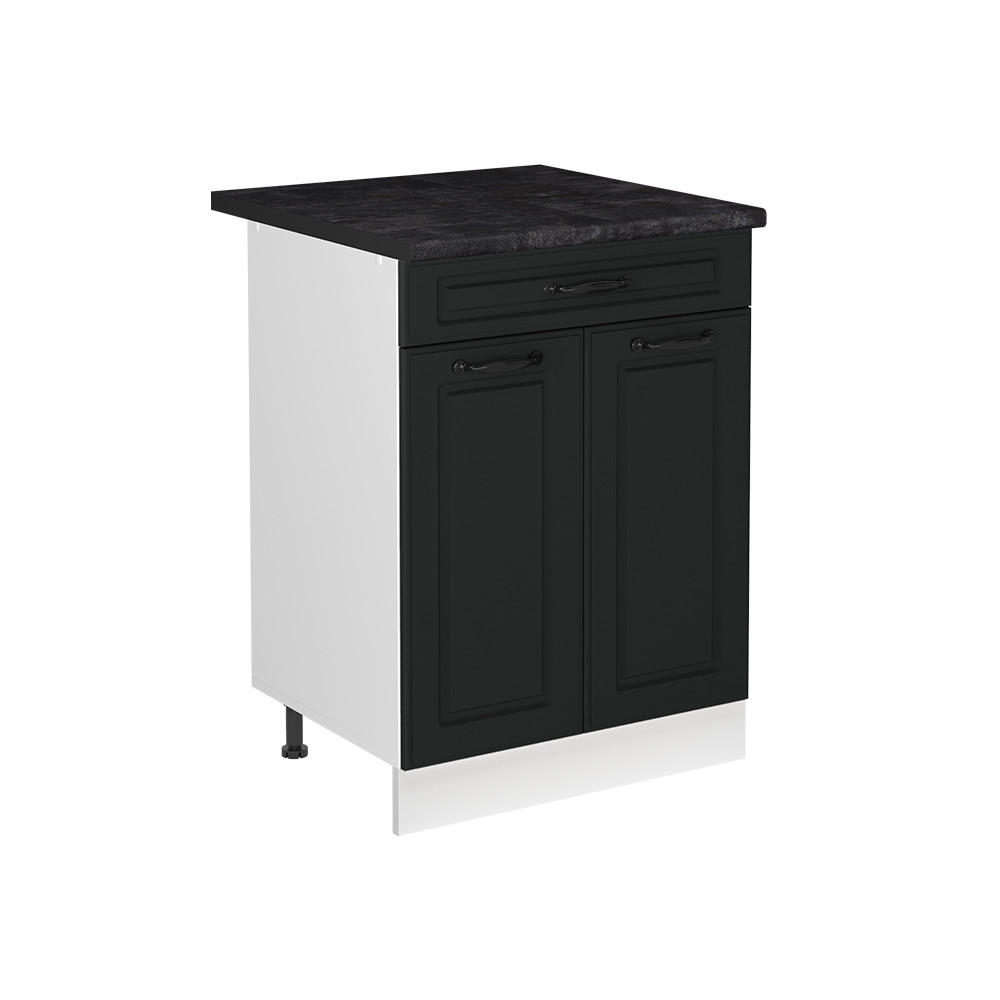 SPÜLENUNTERSCHRANK R-Line, Anthrazit Landhaus/Weiß, 60 cm Arbeitsplatte Anthrazit - Anthrazit/Weiß, Holzwerkstoff (60/81.6/60cm) - Vicco