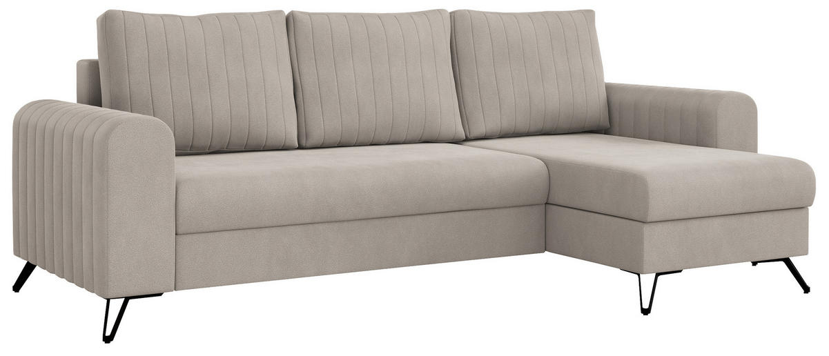 ECKSOFA Axel Samt Ecru - Ecru/Schwarz, Textil/Metall (242/140cm) - MKS