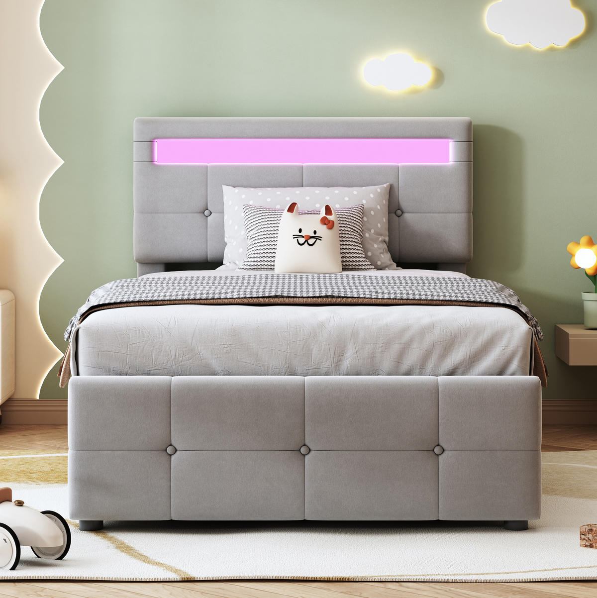 POLSTERBETT mit LED und Stauraum 90x200 cm Samt Grau - Grau, Metall (90/200cm) - Beauniv