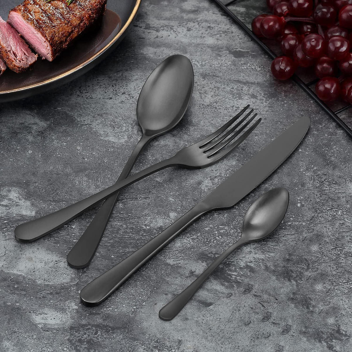 BESTECKSET 24-teilig für 6 Personen matt schwarz - Schwarz, Metall