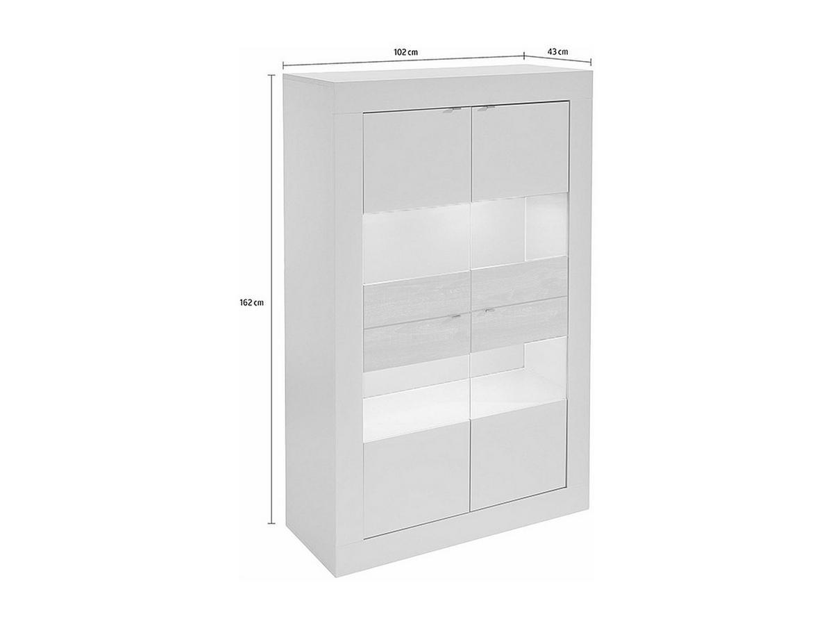 VITRINENSCHRANK mit LED-Beleuchtung + 4 Türen - Weiß lackiert - COMETE - Weiß, Holz (102/162/43cm) - Vente-Unique