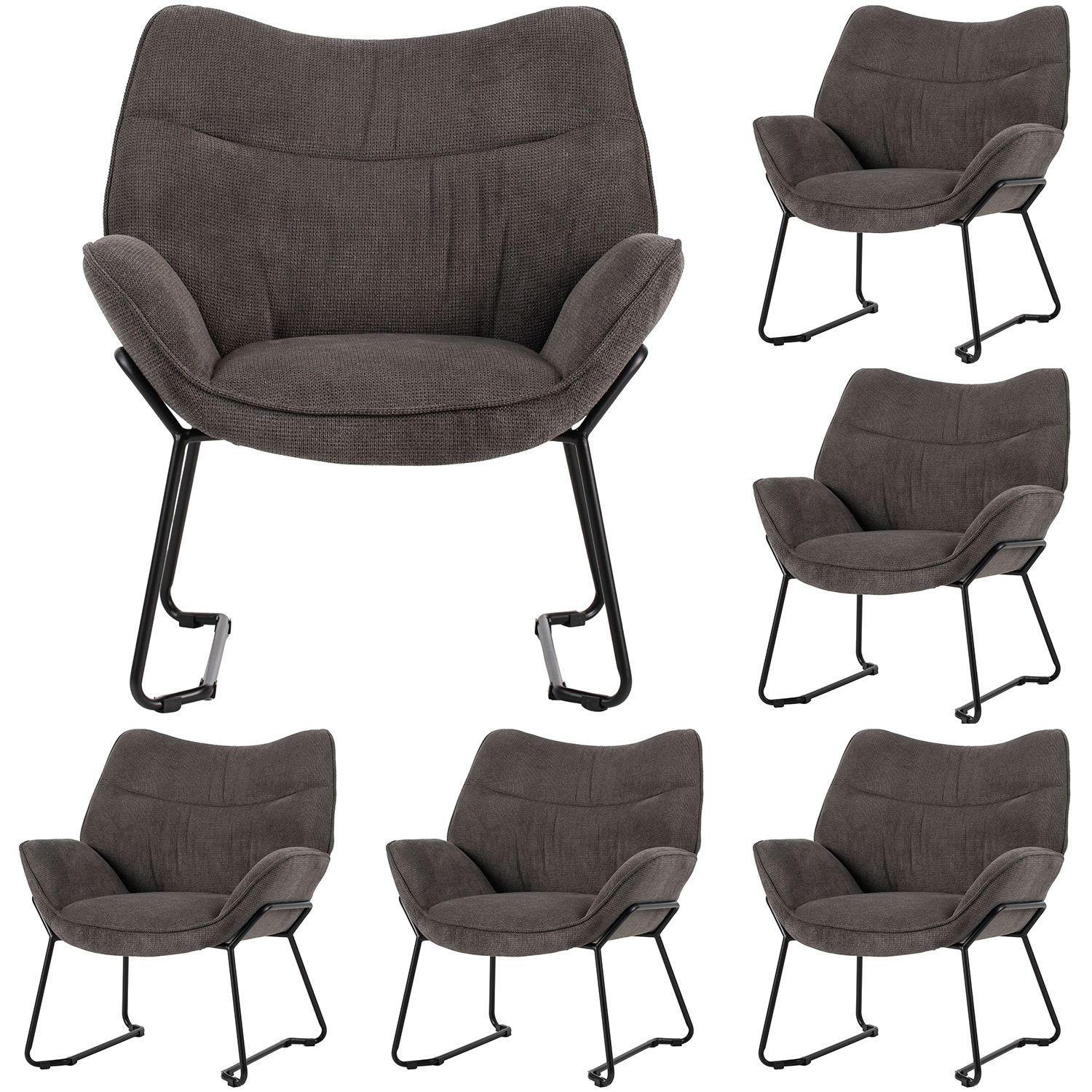 SESSEL Aliano - 6er Set - dunkelgrau - Dunkelgrau/Schwarz, Textil/Metall (67/76/73cm) - bene living