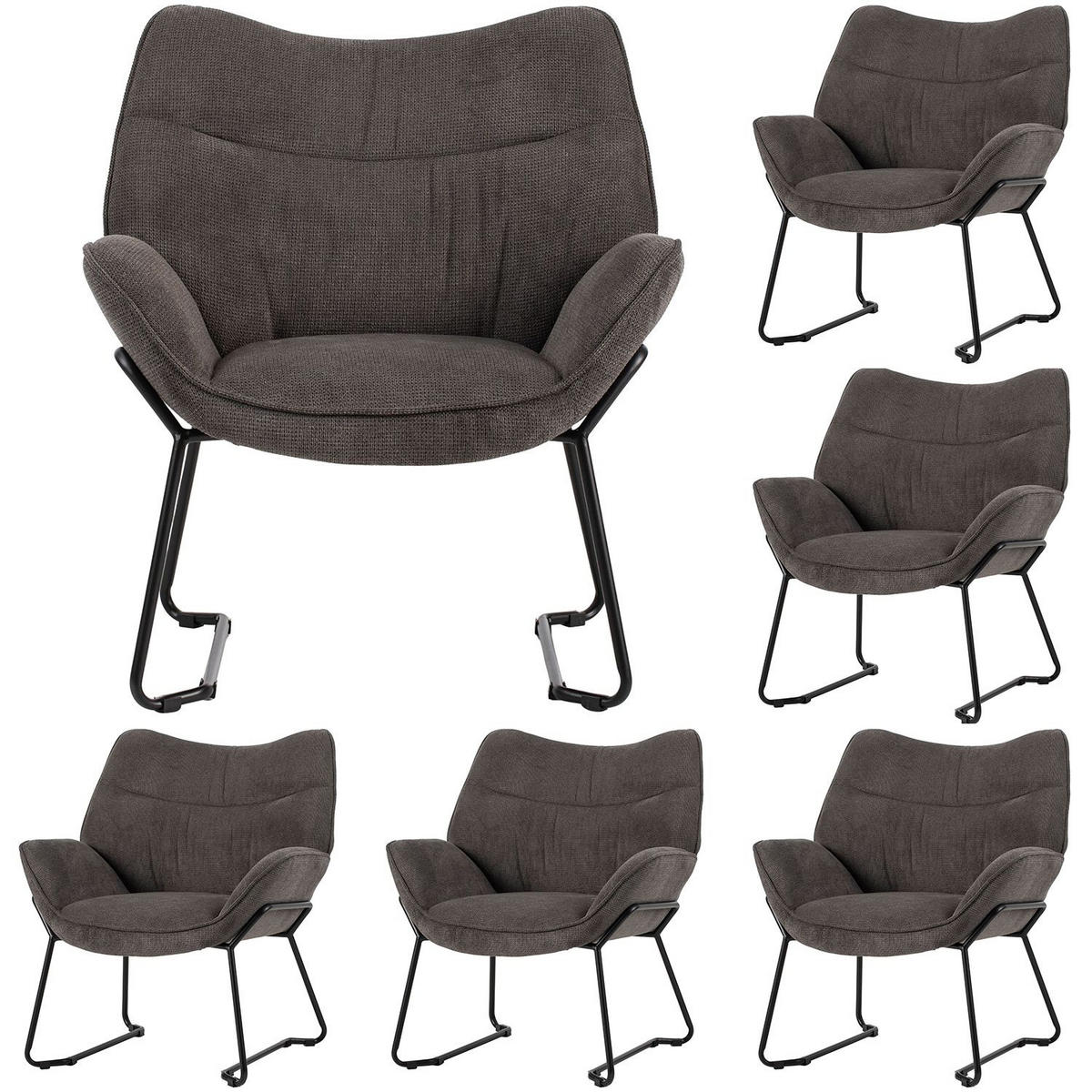 SESSEL Aliano - 6er Set - dunkelgrau - Dunkelgrau/Schwarz, Textil/Metall (67/76/73cm) - bene living