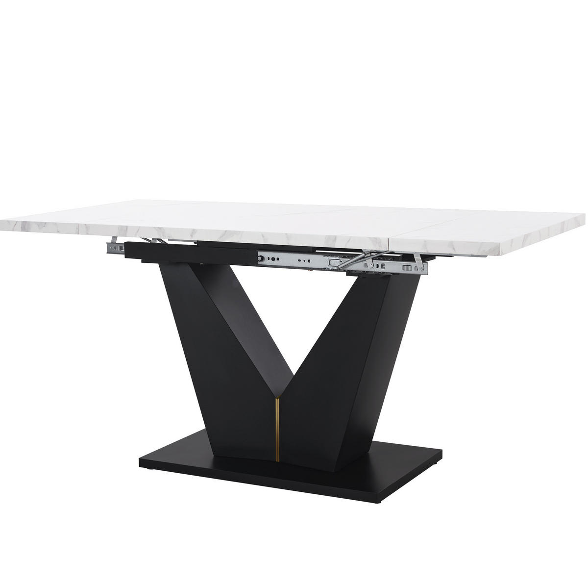 ESSTISCH aus MDF und Metall 99-159x75x75 cm Weiß/Schwarz ausziehbar mit Marmordekor und V-förmigen Beinen - Weiß, Holzwerkstoff (99/75/75cm) - Modfu