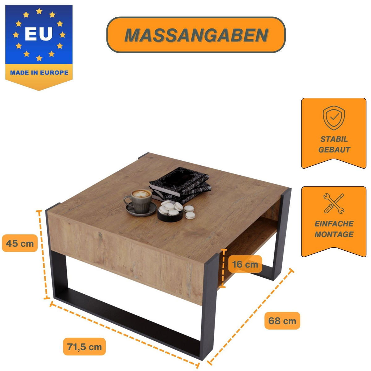 COUCHTISCH Holzwerkstoff rechteckig stabil Nussbaumfarben 45/71.5/68cm - Nussbaumfarben/Schwarz, Holzwerkstoff (71.5/68/45cm) - CraftPAK