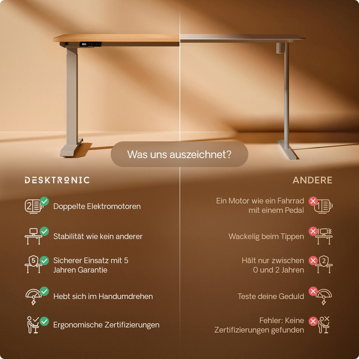 SCHREIBTISCH Elektrisch Höhenverstellbarer HomeOne 120x60cm Grau/Eiche mit Memory-Funktion, Anti-Kollisions Technologie - Eichefarben/Grau, Holzwerkstoff (60/120/72cm) - Desktronic