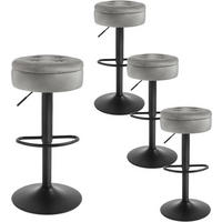 BARHOCKER 4er Set, drehbar, Samt, Hellgrau - Hellgrau/Schwarz, Textil/Metall (39/60.5/39cm) - Woltu