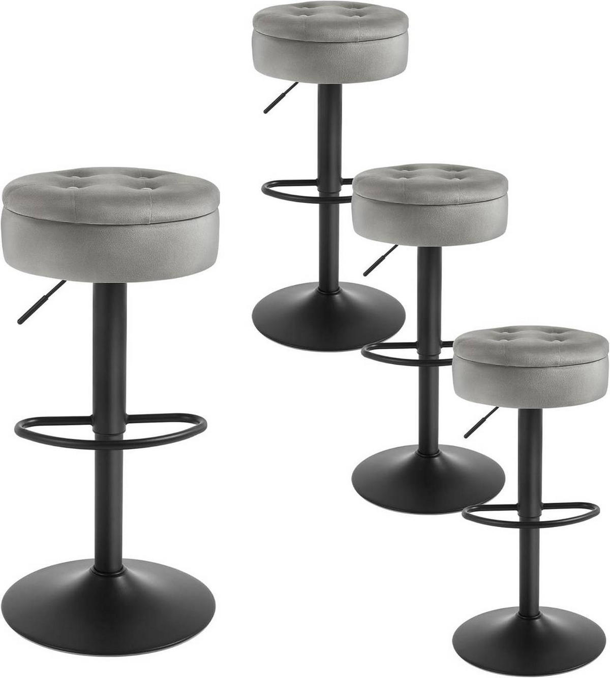 BARHOCKER 4er Set, drehbar, Samt, Hellgrau - Hellgrau/Schwarz, Textil/Metall (39/60.5/39cm) - Woltu