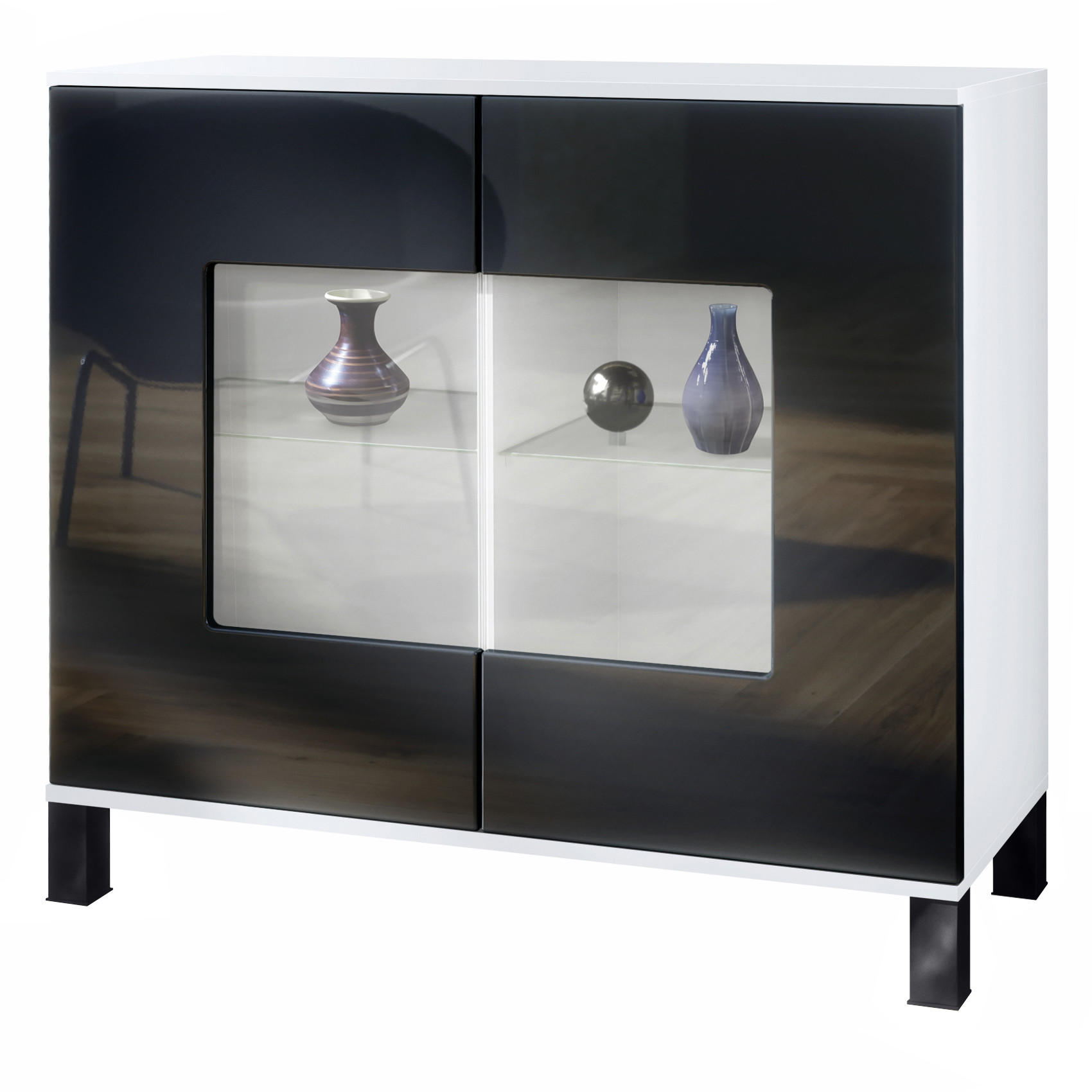 Vladon Kommode Schwarz Hochglanz 92.5x84.5x35 cm