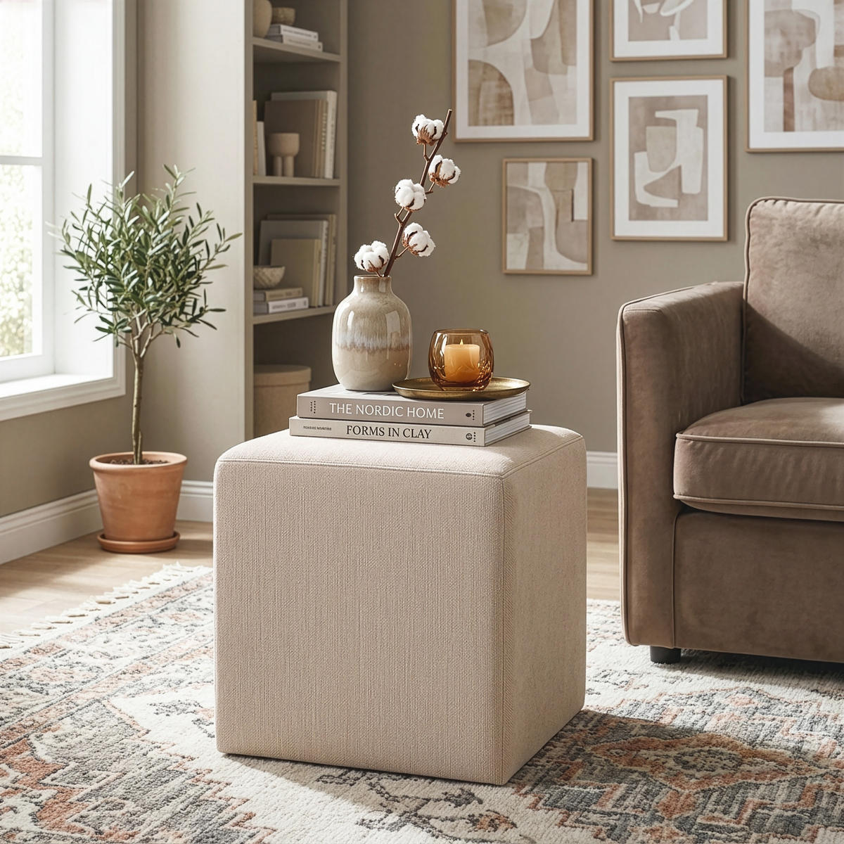 HOCKER M22 Beige 41/45/41 cm eckig - Beige, Textil (41.1/45/41.1cm) - Livojo