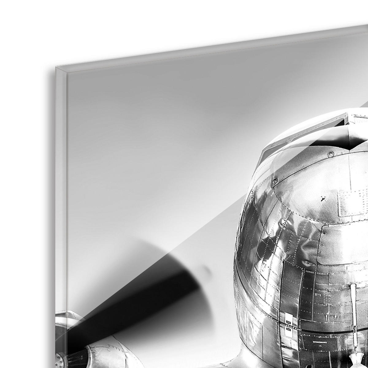 BILDER-SET aus Glas je 50x50 cm Flugzeug schwarz weiß - Weiß, Glas (150/50cm) - artissimo