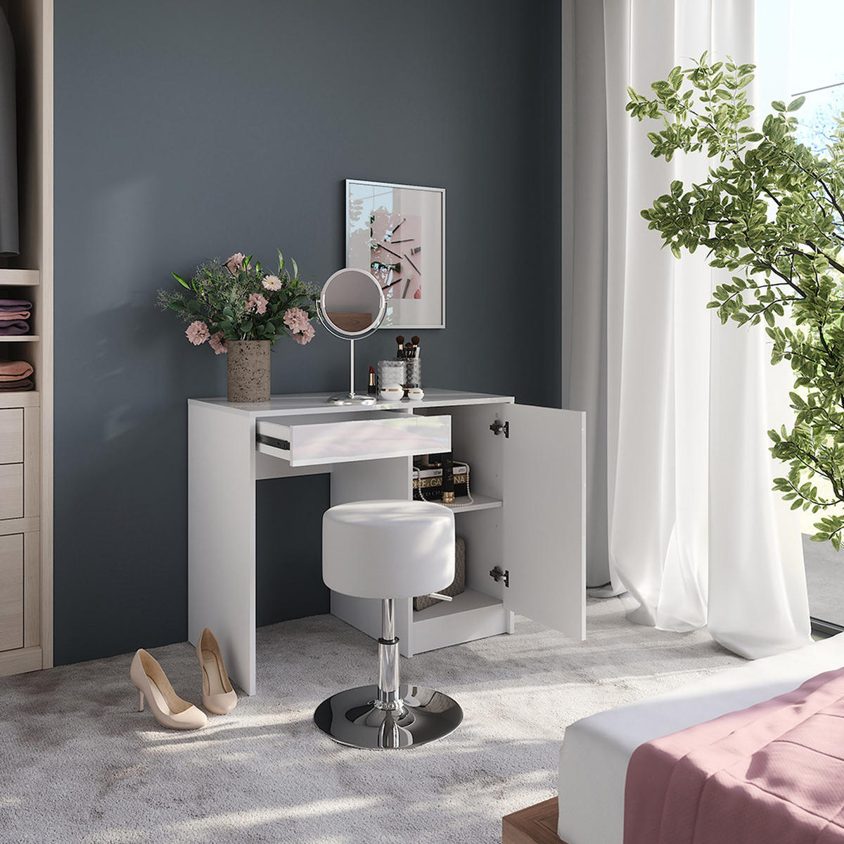 TOALETNÍ STOLEK Sherry Bílá/bílý vysoký lesk - vysoce lesklá bílá, kompozitní dřevo (89.8/76/50.1cm) - Vicco
