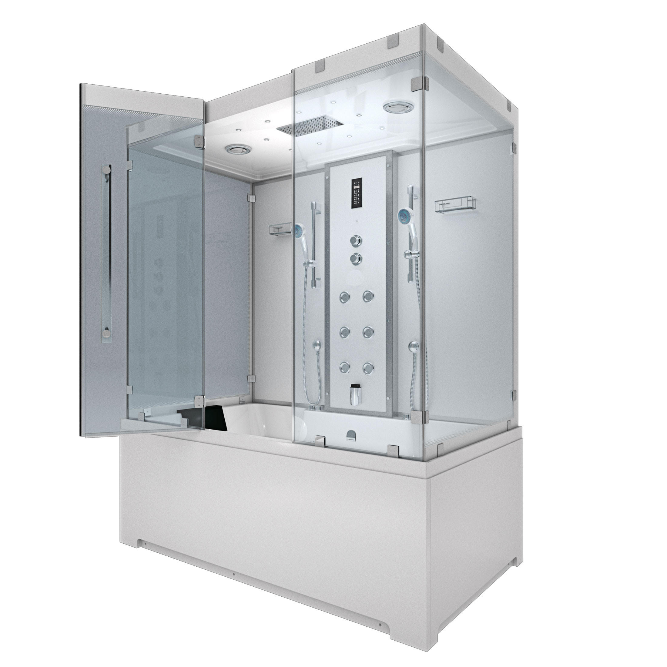 BADEWANNE Dusche K80-WS-EH-A-EC-SC-EA Duschtempel - Weiß, Glas/Kunststoff (100/180/228cm) - AcquaVapore by Sandra Jentho