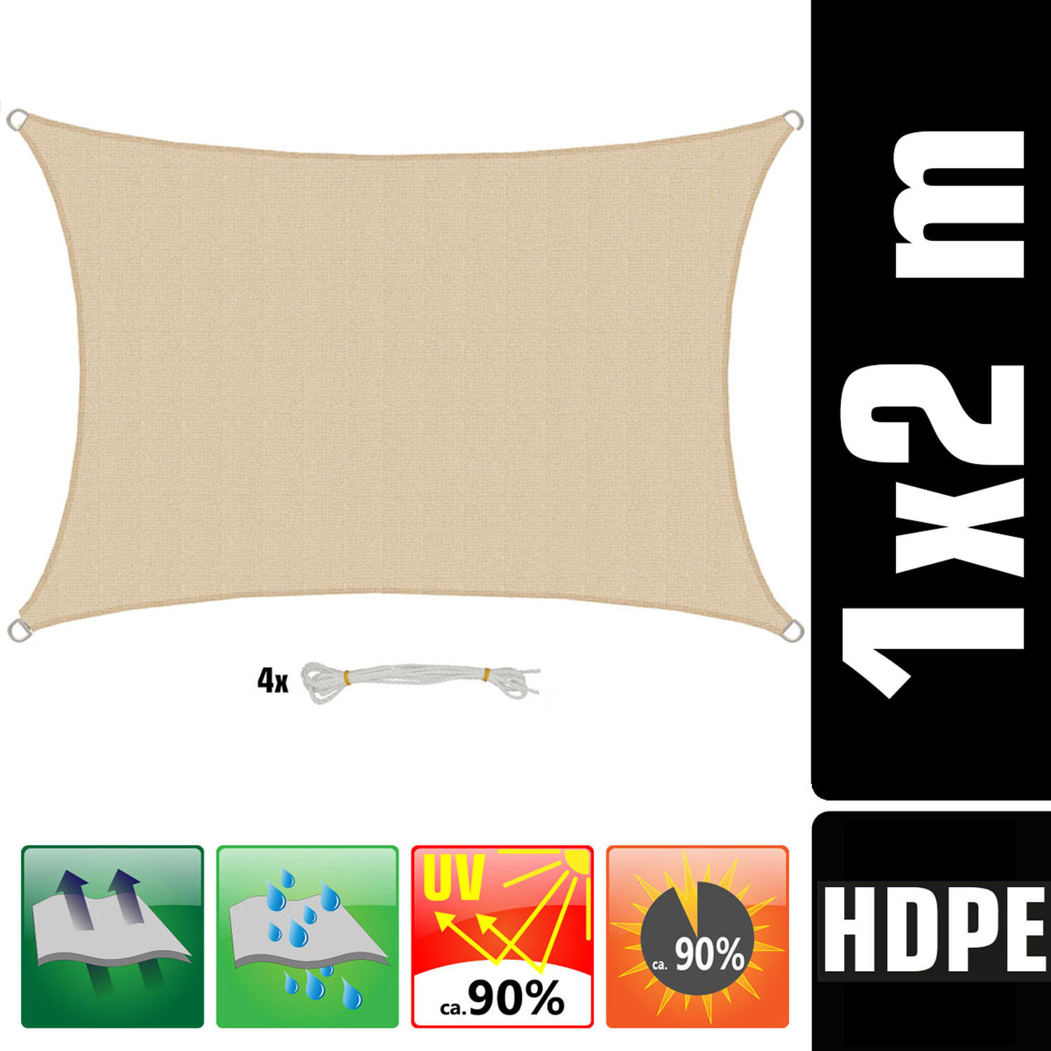 UV-SONNENSEGEL 1/2 m, Viereckig, Wasserdurchlässig, Beige - Beige, Kunststoff (100/200cm) - Amanka