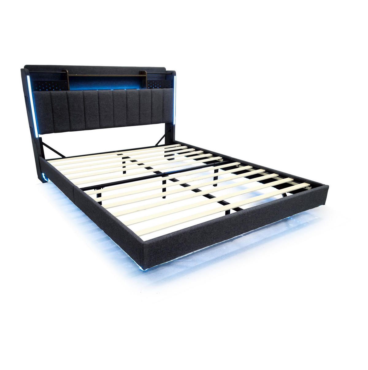 POLSTERBETT mit LED, USB und Stauraum 160x200 cm Grau - Grau, Metall (160/200cm) - Meubliv