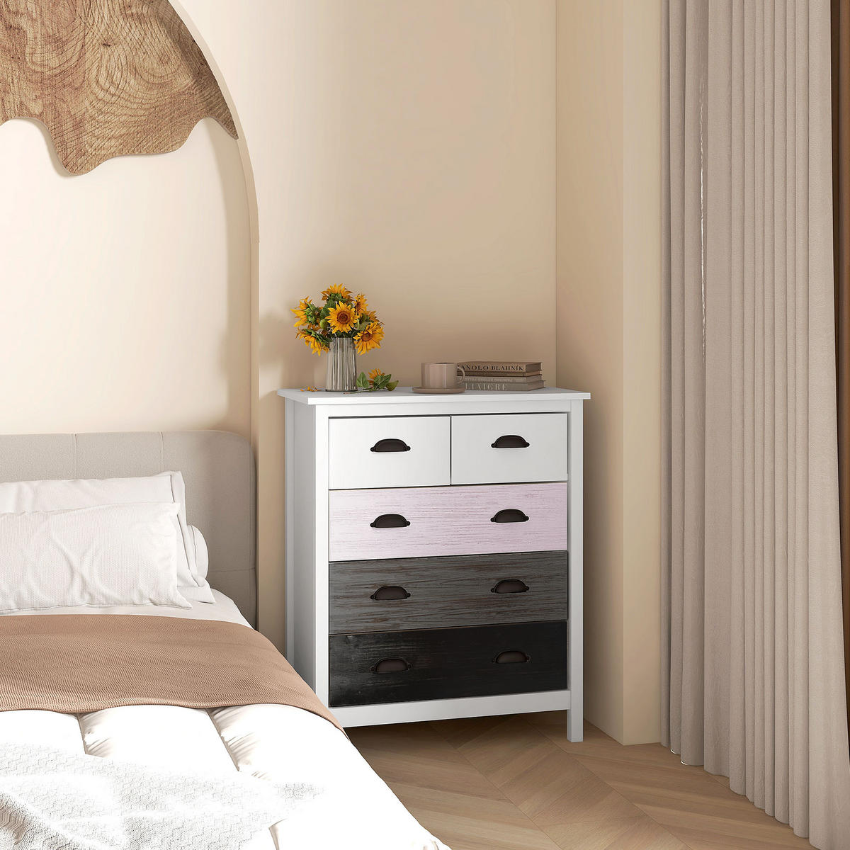 KOMMODE Aufbewahrungsschrank mit 5 Schubladen, Schubladenschrank mit Griff - Weiß, Metall (38/85/70cm) - HOMCOM