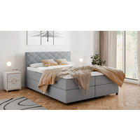 BOXBETT Diamaro 160x200 cm mit Bettkasten und Topper - Hellgrau - Hellgrau, Holz (160/200cm) - Homesy