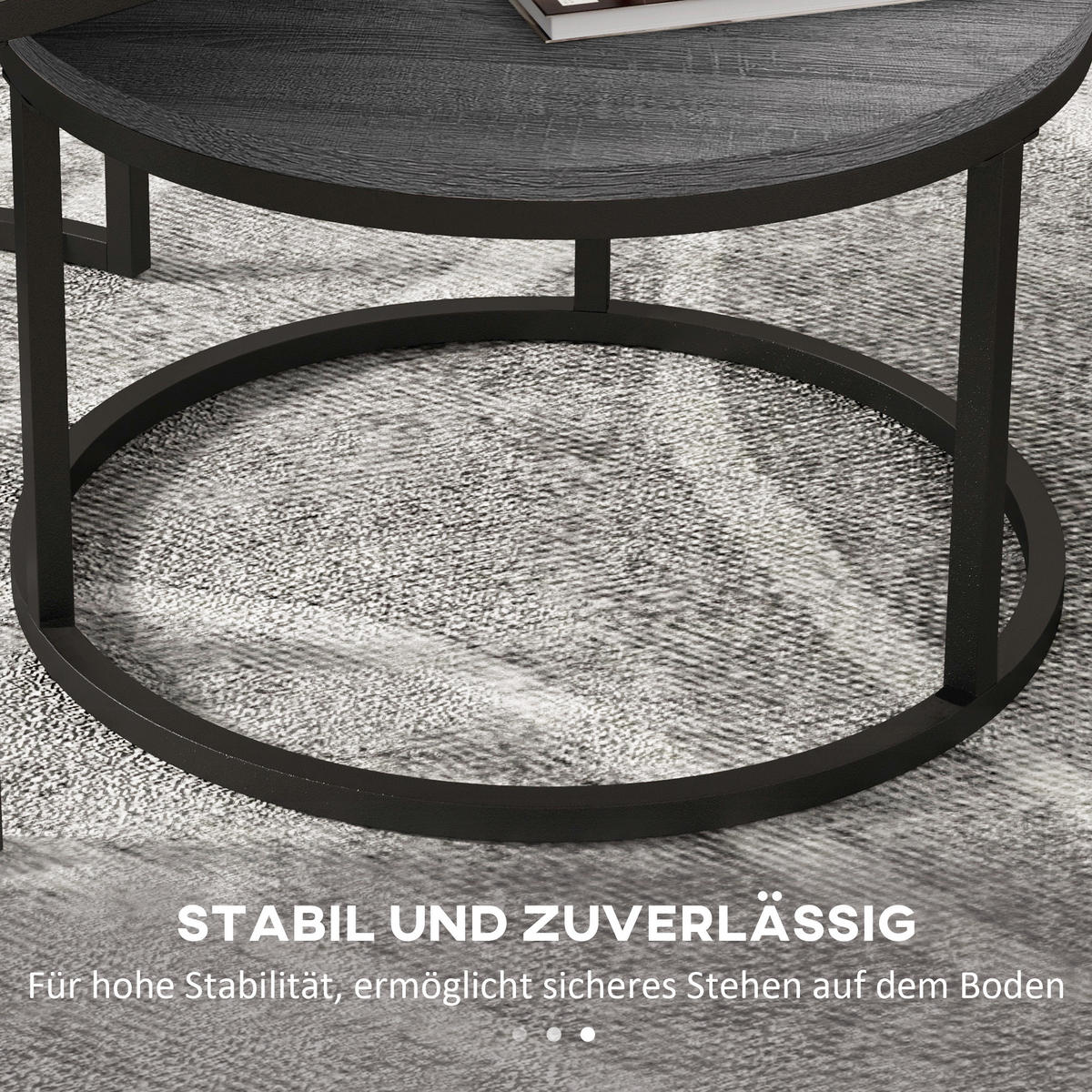 COUCHTISCH rund 2er Set Stapelbarer Beistelltisch mit Metallrahmen, Schwarz - Dunkelgrau, Metall (78.5/78.5/46.5cm) - HOMCOM