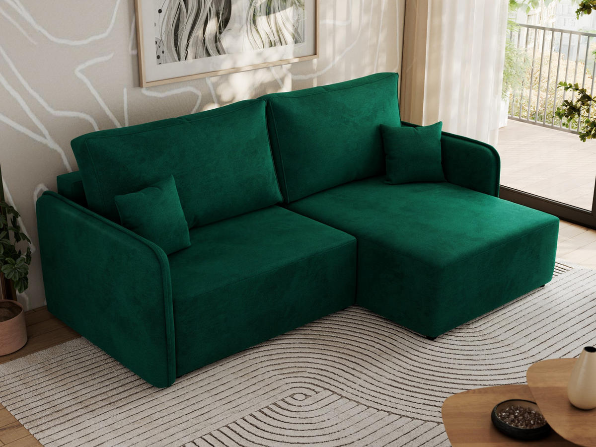ECKSCHLAFSOFA MESTO L Dunkelgrün Velvet - rechts - Dunkelgrün/Schwarz, Kunststoff/Textil (147/227cm) - MKS