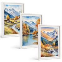 BILDER SET 3er Set - 40x60 cm Weißer Rahmen - Herbstliche Berge, Flusshäuser - Weiß, Kunststoff (40/60cm) - TULUP