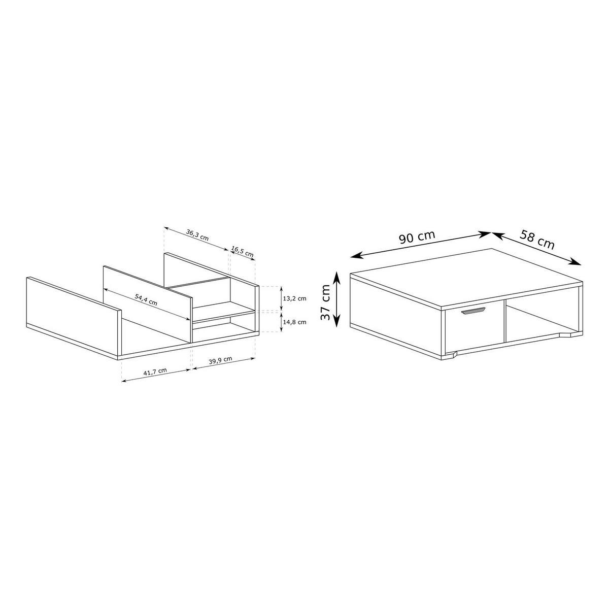 COUCHTISCH Grande G-10 90 x 58 x 37 cm Eiche Cremona - Beige, Holzwerkstoff (58/90/37cm) - Koseto