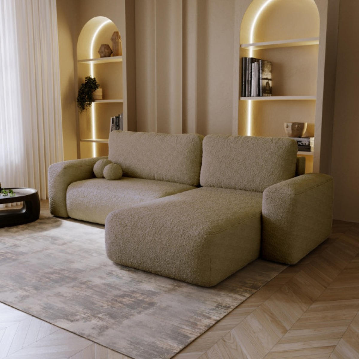 ECKSOFA Dunkelbeige ILO Mit Schlaffunktion Und Bettkasten - Beige, Textil (282/177cm) - Sepro Meble