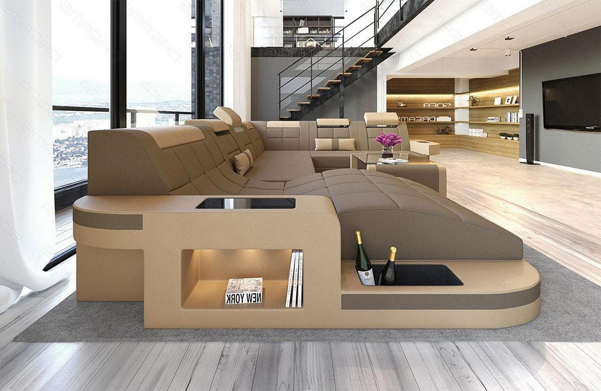WOHNLANDSCHAFT Wave Taupe Sandbeige Mikrofaserstoff - Taupe, Kunststoff (379/80/274cm)