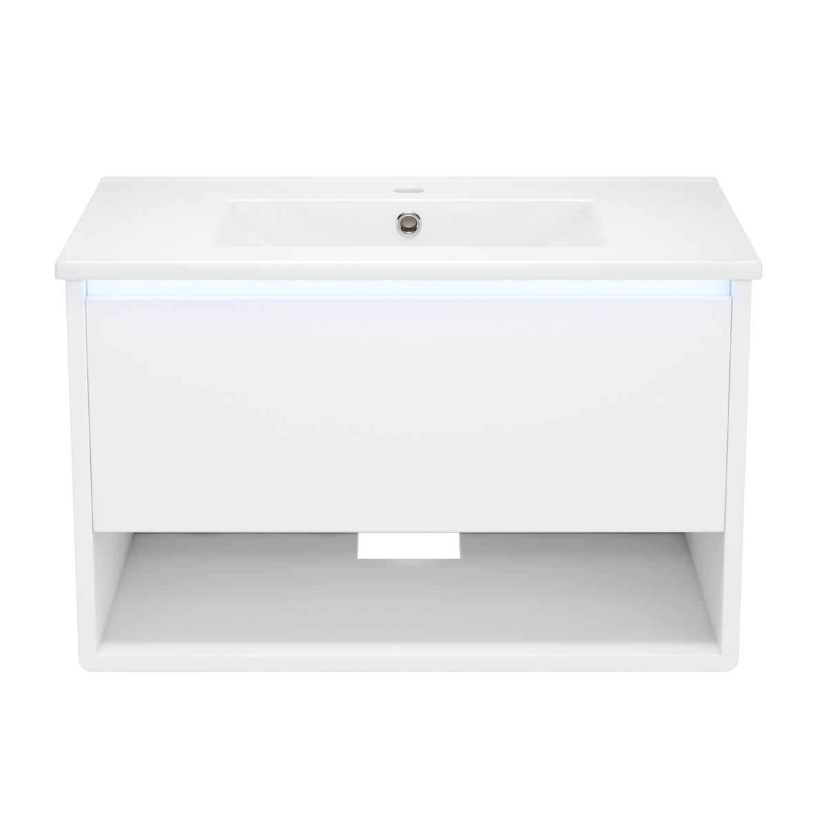 WASCHTISCHKOMBI 76,5/46/45 cm in Weiß mit LED-Sensorleuchte und Soft-Close - Weiß, Holzwerkstoff (76/45/46cm) - BEAOK