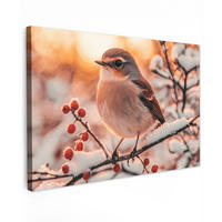 LEINWANDBILD Vogel - Zweig - Winter - Tiere - Schnee Wohnzimmer Groß 120x80 cm - Bernsteinfarben, Textil (120/80cm) - MuchoWow