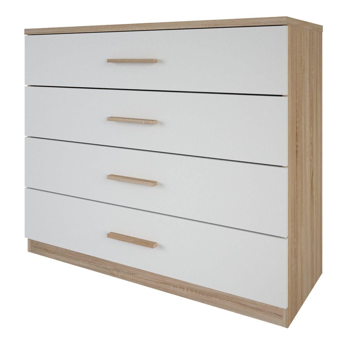 KOMMODE mit 4 Schubladen Holz- und Weißdekor L100 cm - Selena - Eichefarben/Weiß, Holzwerkstoff (41.6/84.7/100cm) - Calicosy